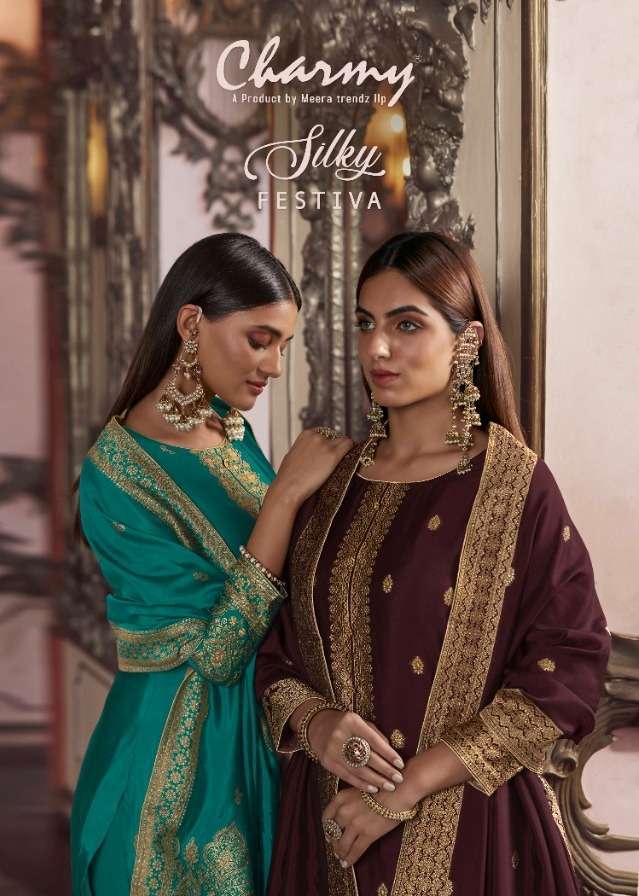 meera trendz zisa silky festiva series 4611-4615 bemberg silk suit 