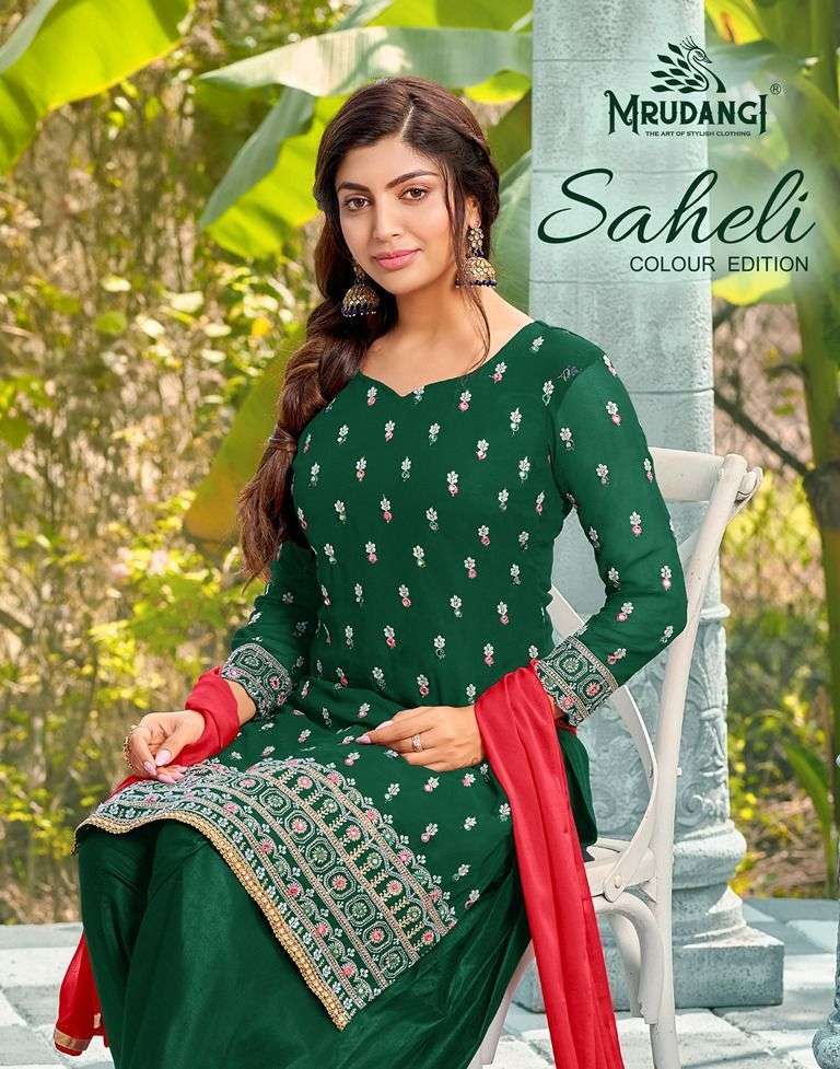 mrudangi saheli series 2025 faux georgette patiyala suit 