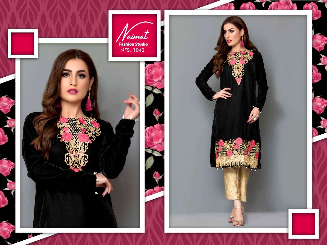 naimat fashion studio nfs-1042 designer 9000 velvet kurti 