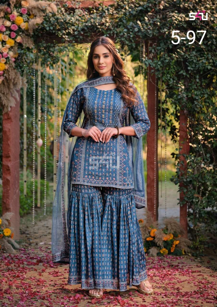 pr 97 by s4u readymade kurti with sharara & dupatta combo set