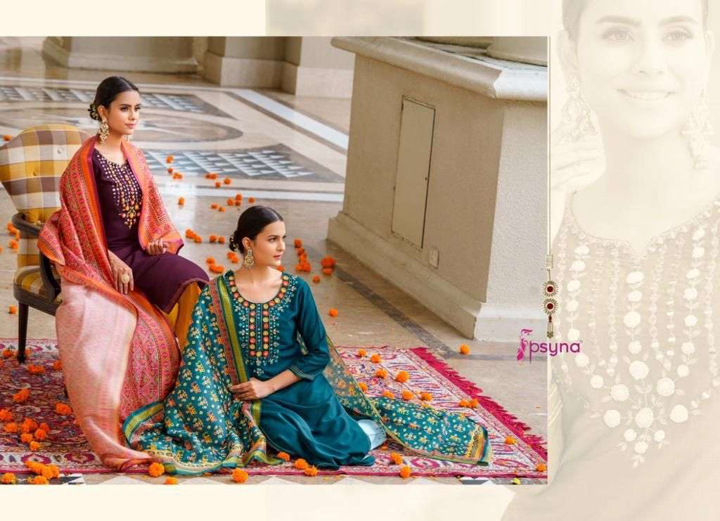 psyna silk house designer chinon silk readymade suit 
