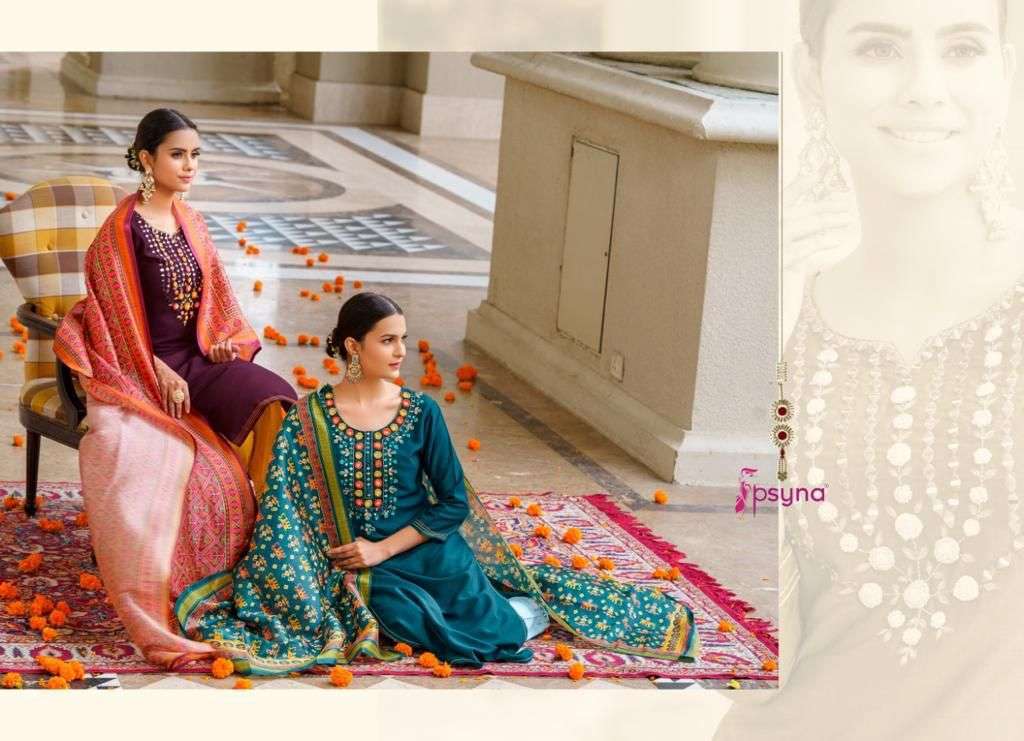 psyna silk house series 1001-1006 chinon silk readymade suit 