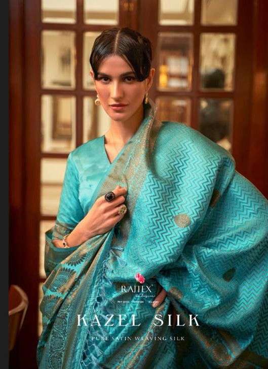 rajtex kazel silk series 231001-231006 pure satin weaving silk saree
