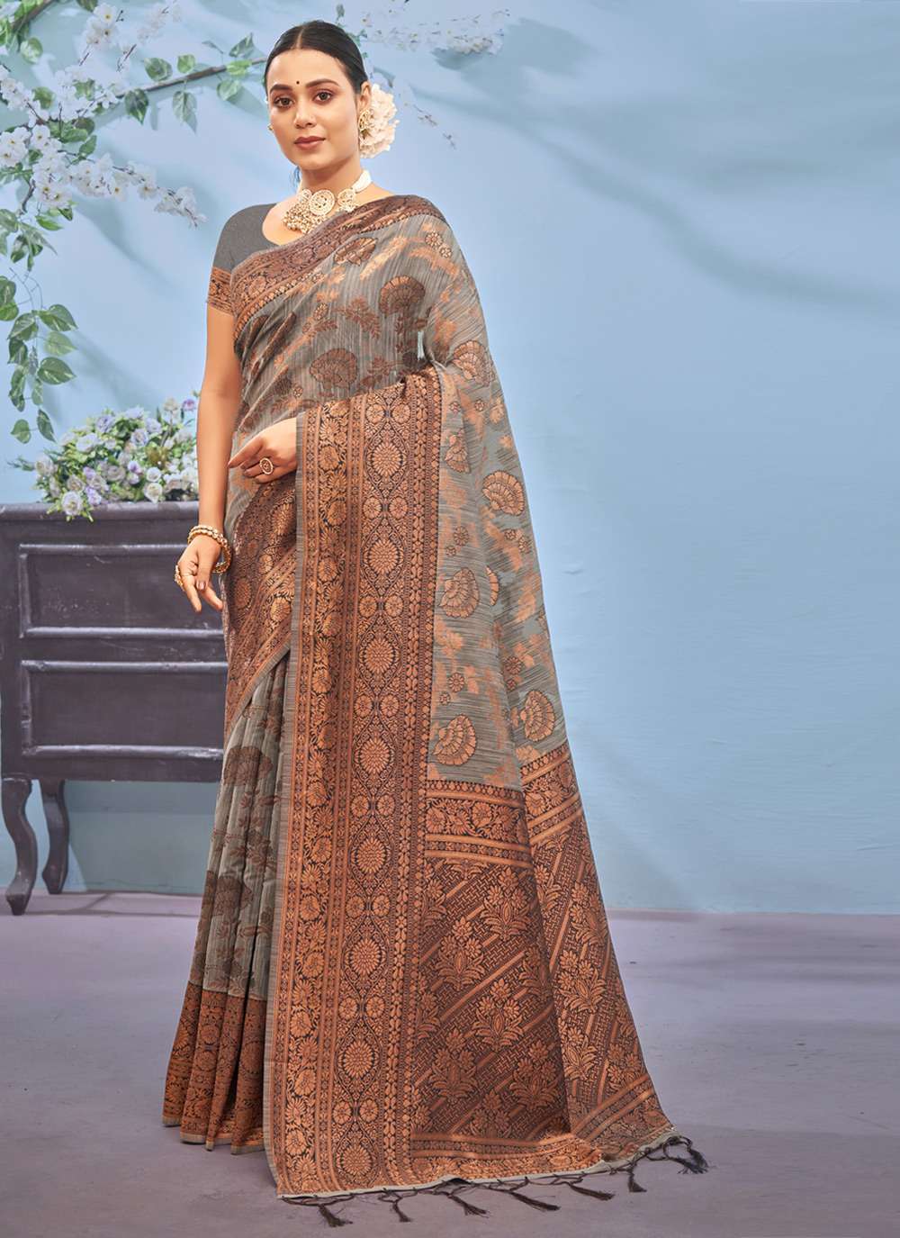 sangam prints vasu pujya vol-5 cotton zari work saree