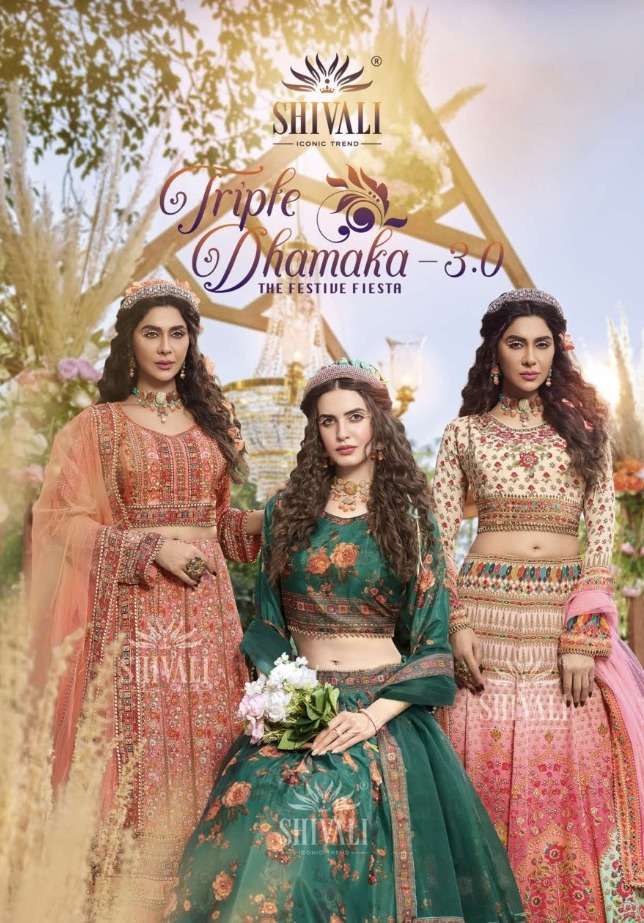 shivali triple dhamaka 3.0 series 1001-1003 crape satin lehenga 