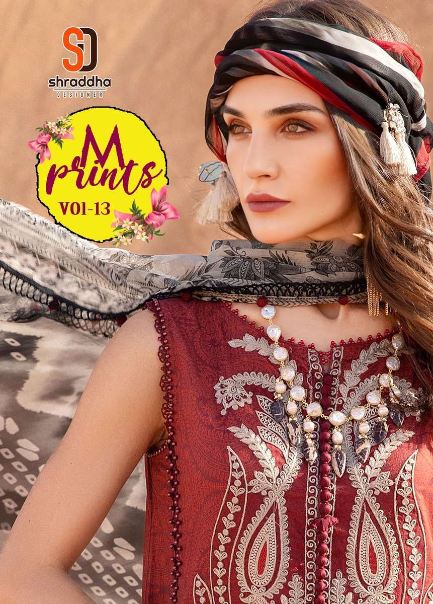shraddha m print vol 13 series 13001-13004 lawn cotton suit 
