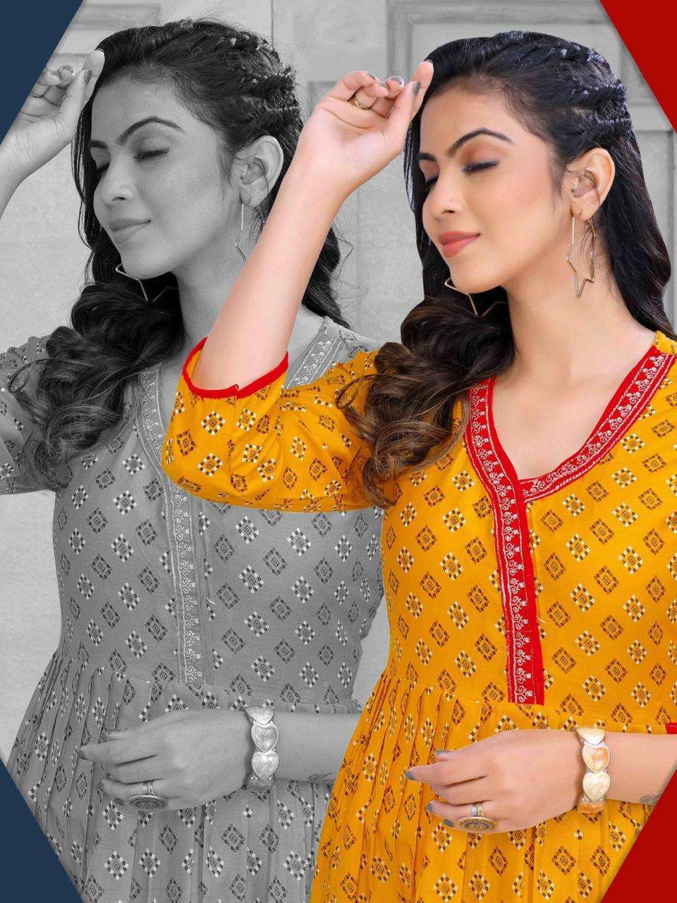 Trendy Mohra series 4001-4008 heavy rayon print kurti