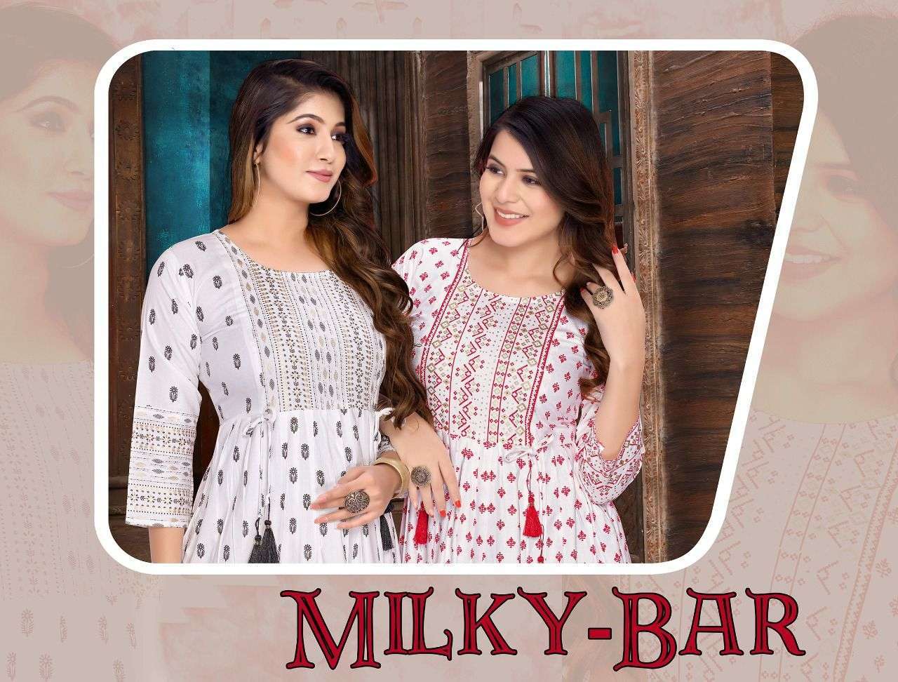trendy white milky bar series 6011-6018 14 kg rayon kurti 
