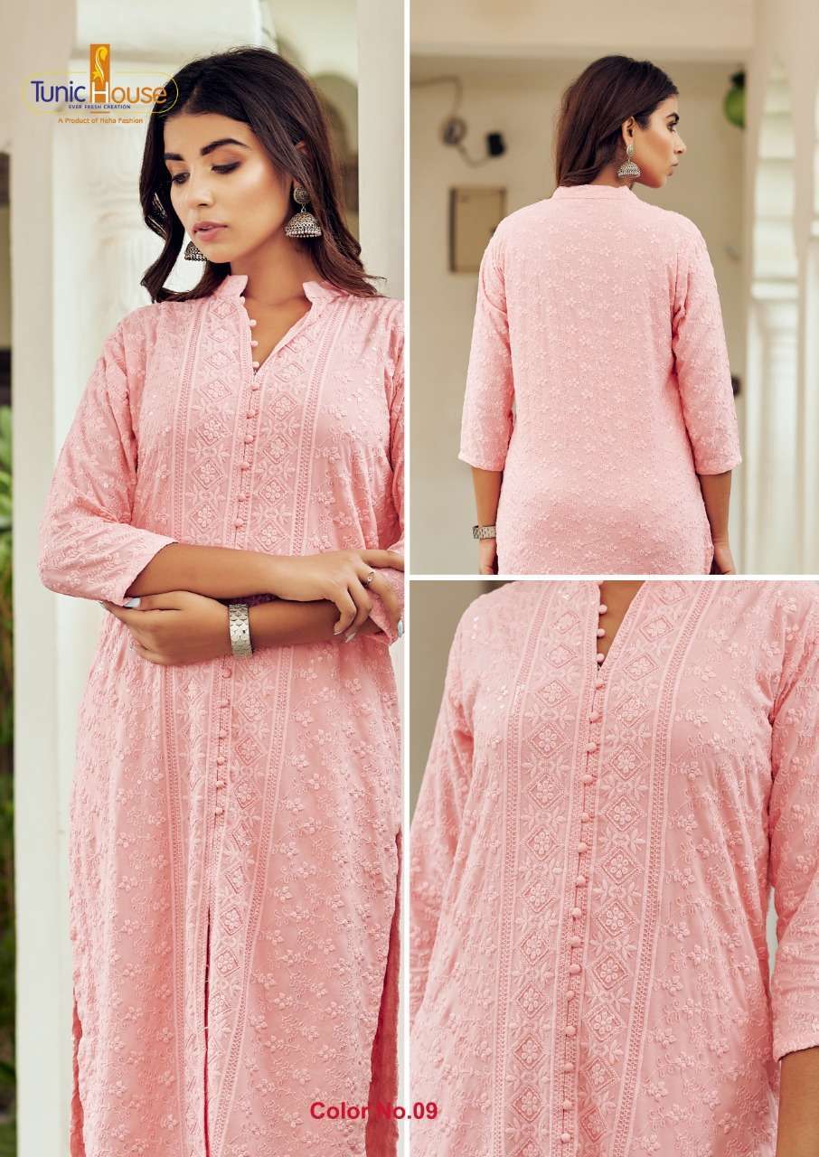 tunic house baby pink viscose sequence rayon kurti