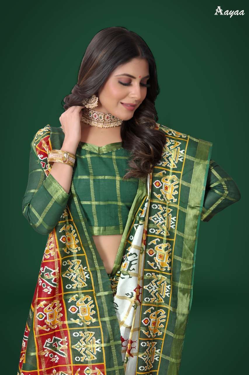 aayaa bandhej vol 5 Pure cotton Chex heavy patola print saree