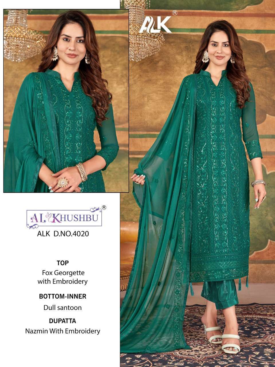 al khushbu alk 4020 faux georgette heavy embroidery suit 
