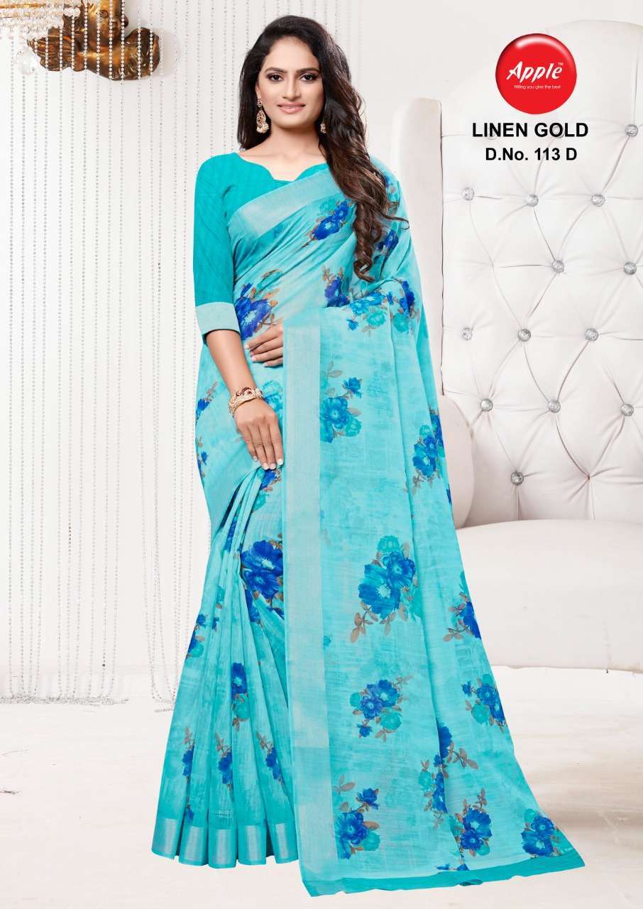apple linen gold 113 linen printed saree