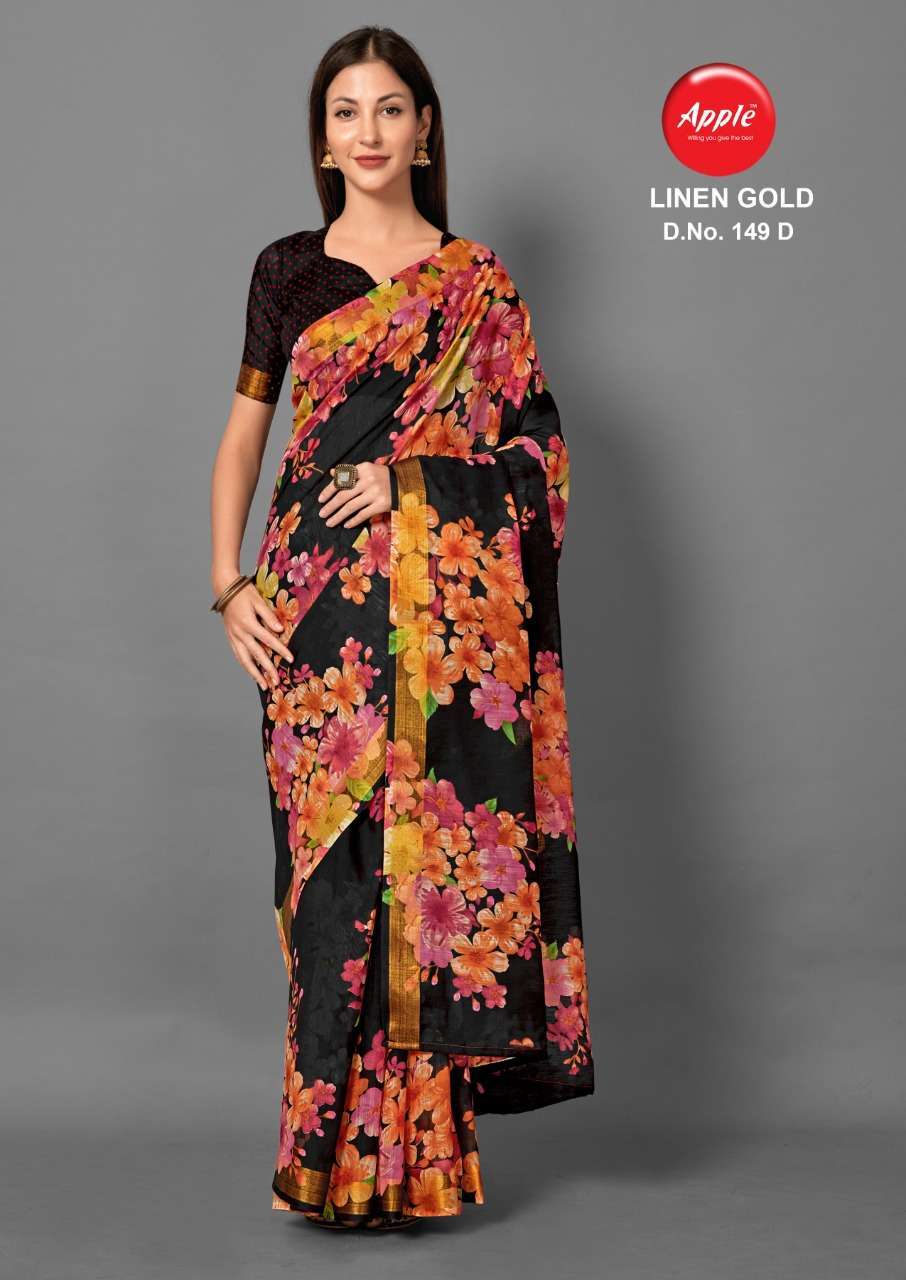 apple linen gold 149 printed linen saree