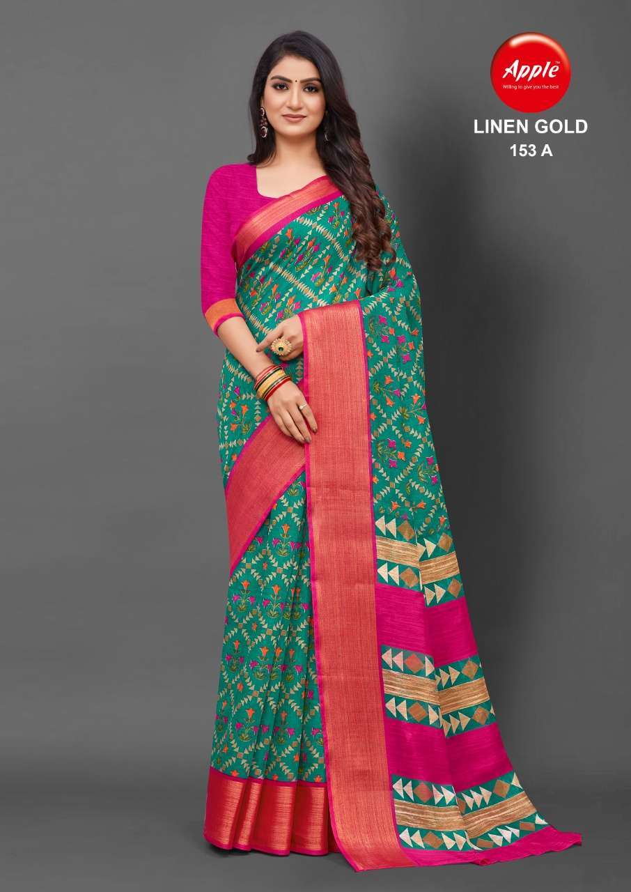 apple linen gold 153 printed linen saree