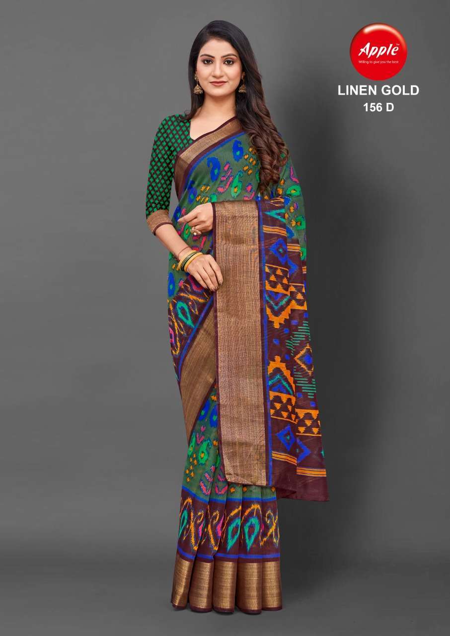 apple linen gold 156 printed linen saree