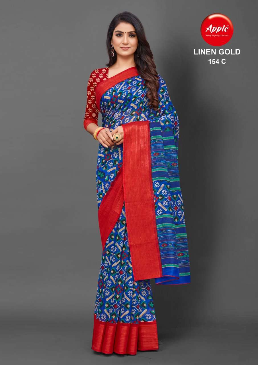 apple saree linen gold 154 printed linen saree