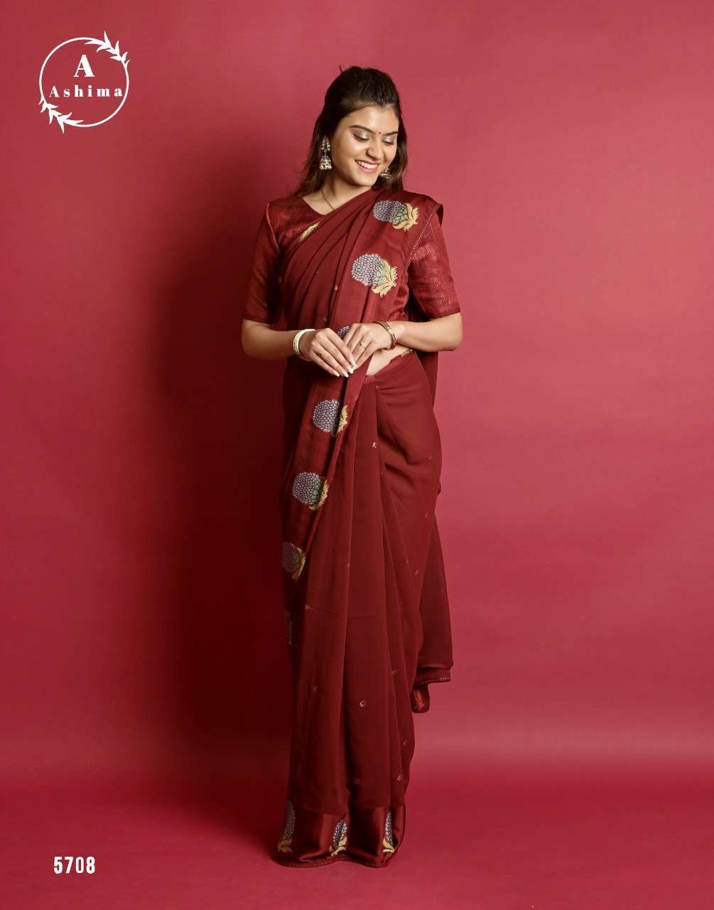 ashima lavish dark series 5701-5708 georgette satin border saree 