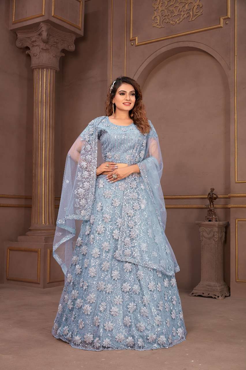DESIGN NO C-1998 net with heavy ribbon sequence work lehenga 