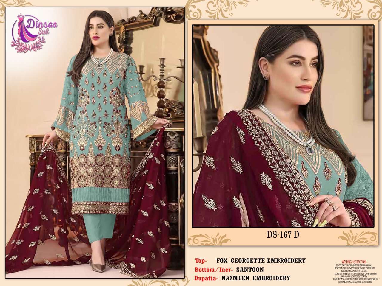 dinsaa suit DS-167 heavy faux georgette work suit 