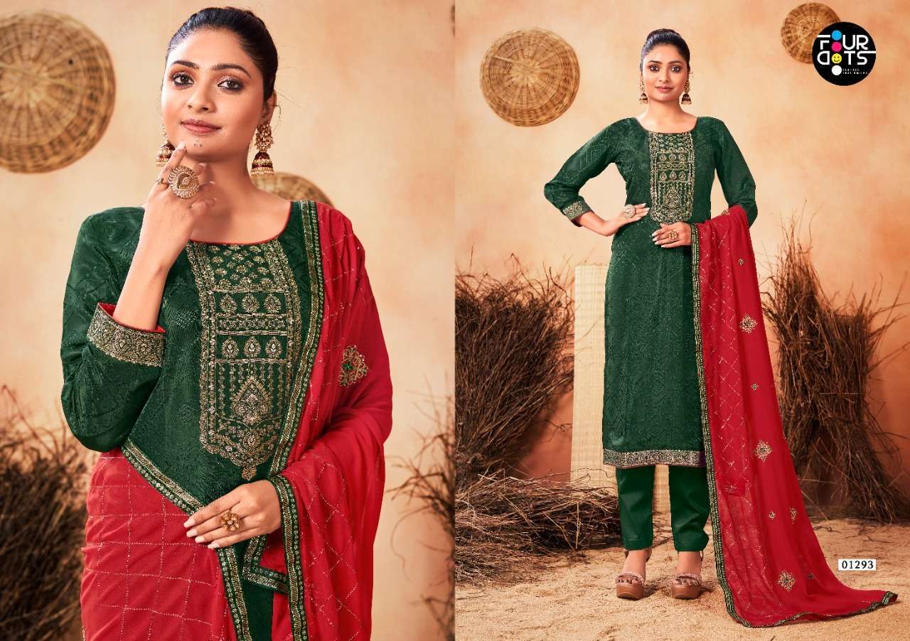 Fourdots sargam series 01291-01296 pure russian self jacquard dola suit 
