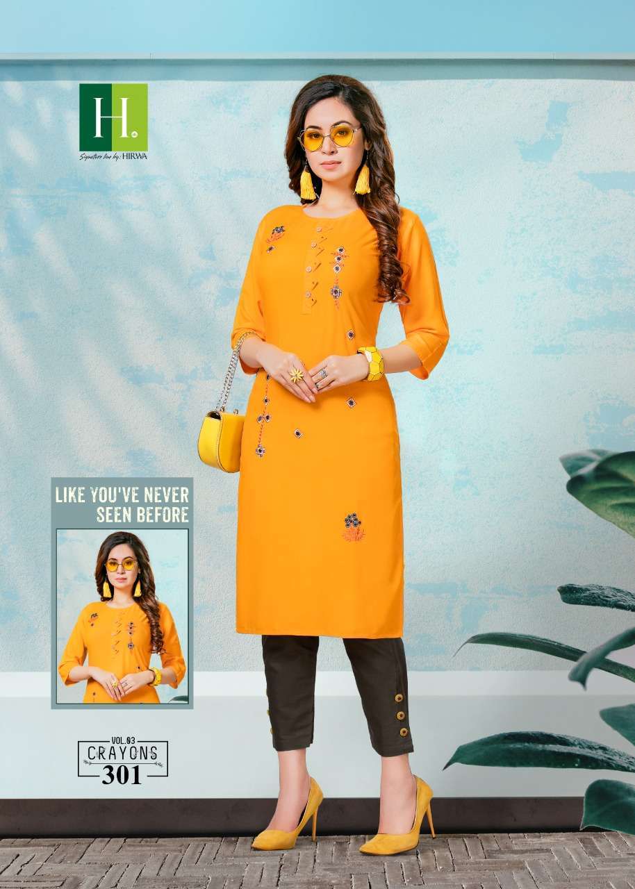 hirwa crayons vol 3 series 301-306 rayon kurti 