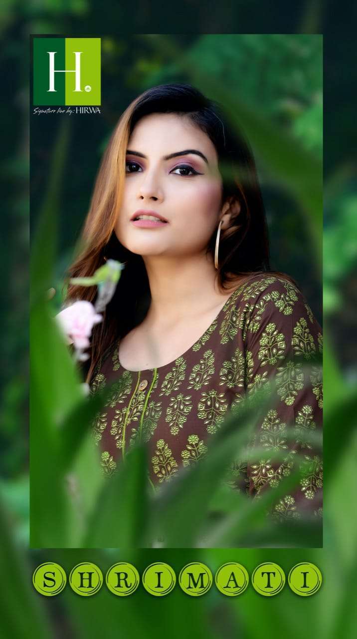 hirwa shrimati series 1001-1008 heavy rayon print kurti 