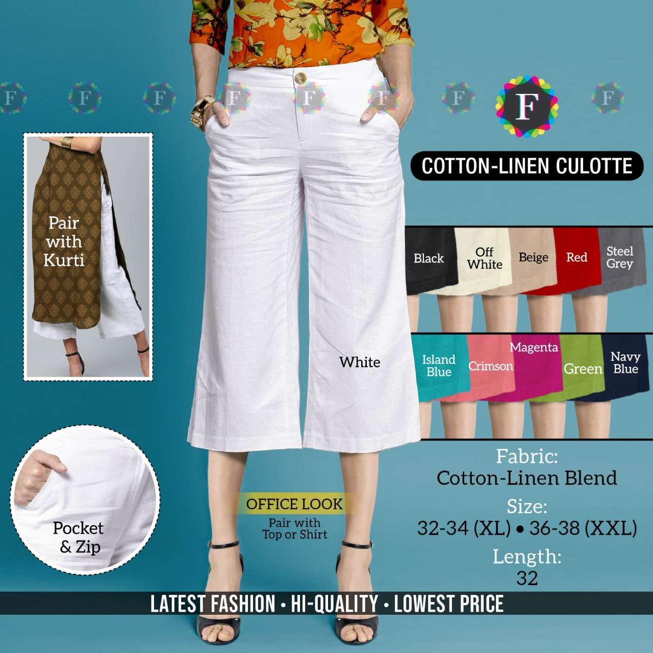 Linen culotte cotton linen blend pant 