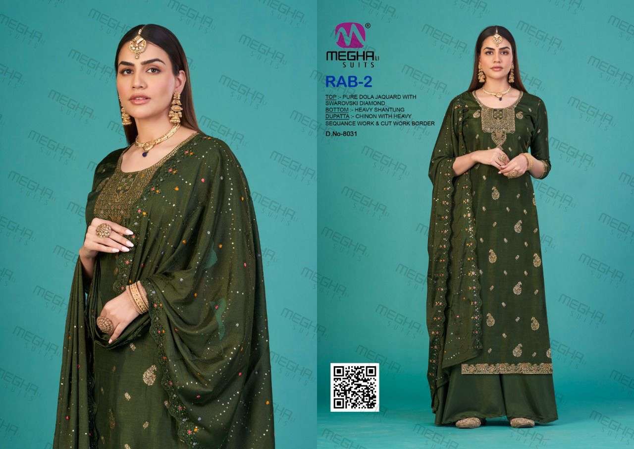 meghali suits rab vol 2 series 8031-8036 pure dola jacquard suit 