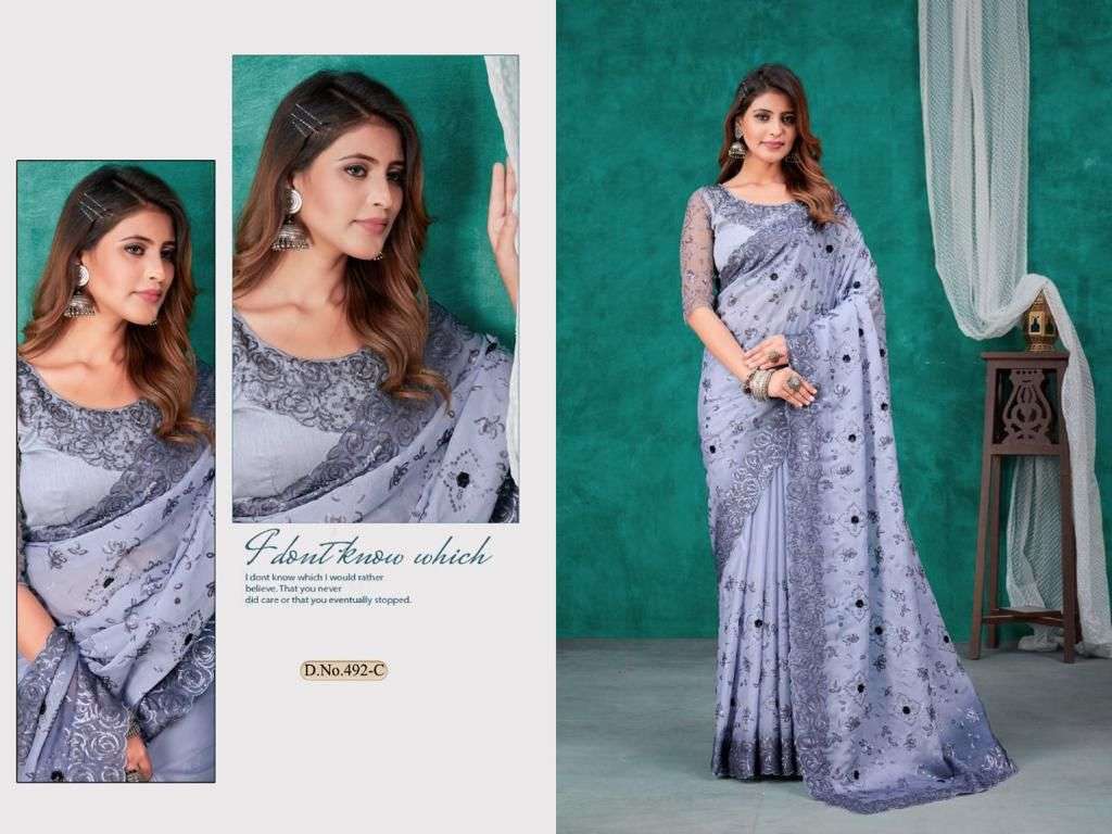 mehak sarees design 492 pure satin organza saree 