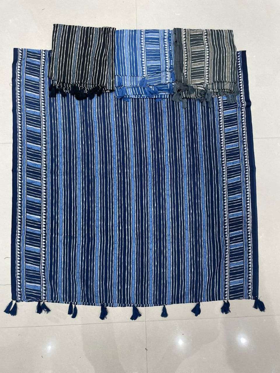Muslin indigo prints dupatta