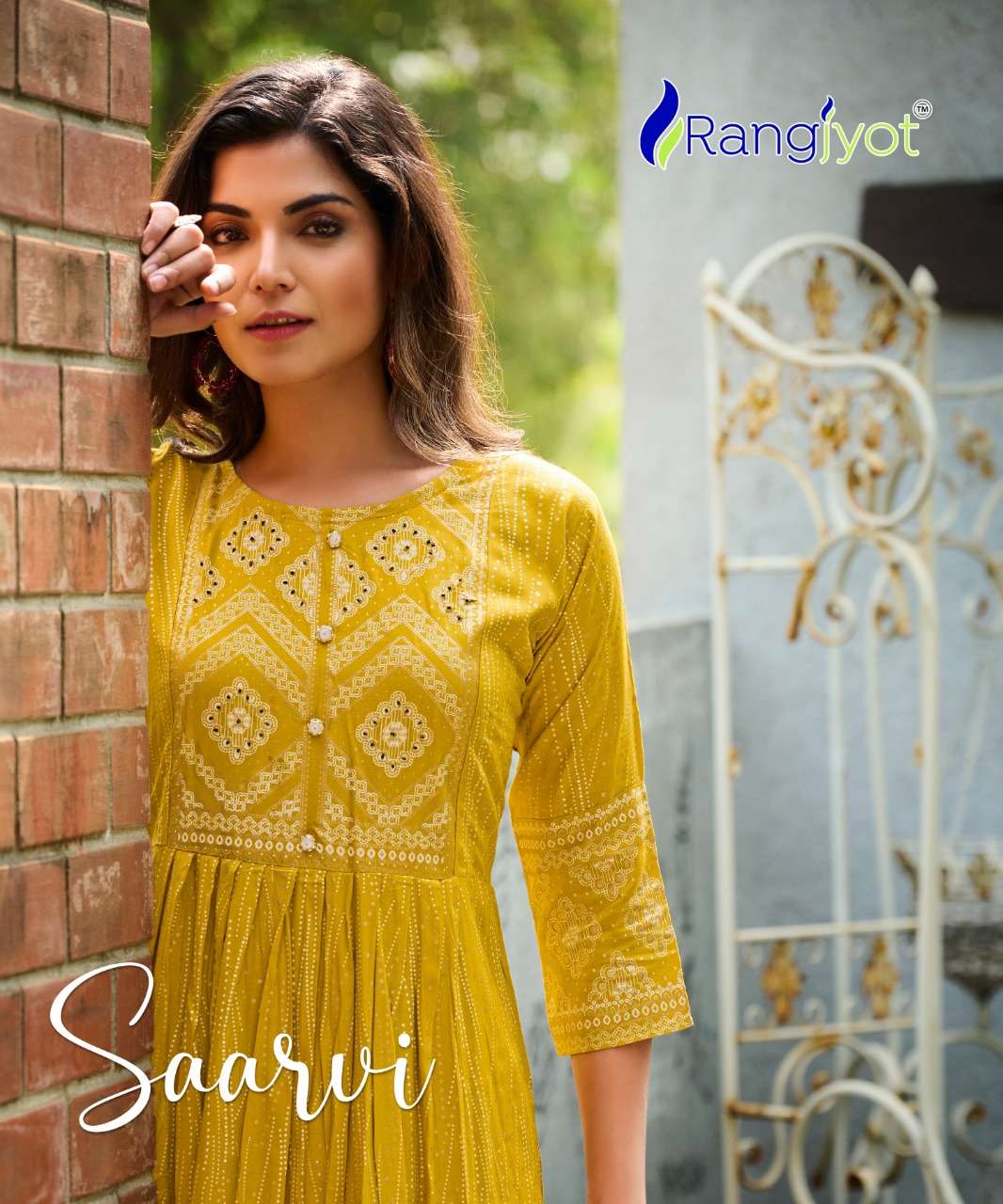rangjyot saarvi designer 14 kg rayon kurti with bottom 