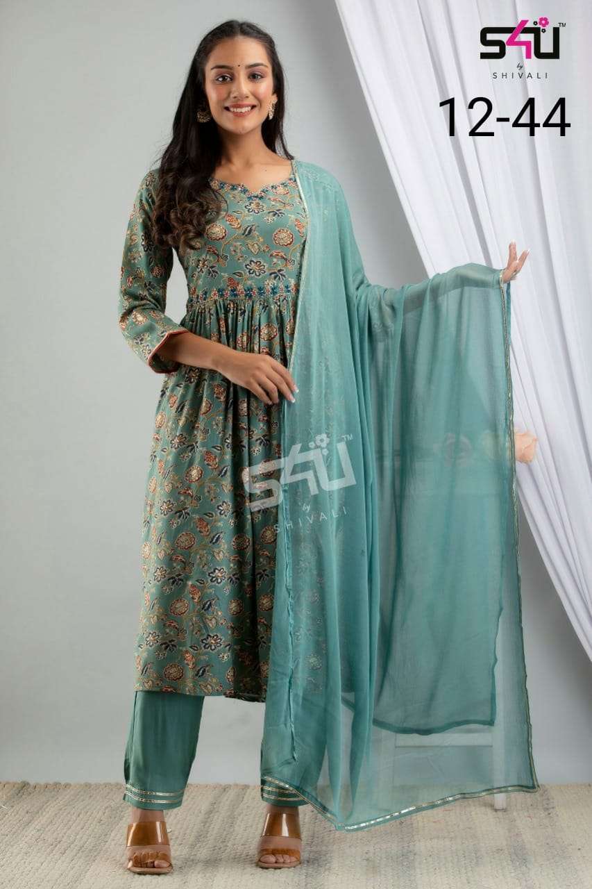 s4u pr 12-44 design 3 piece set of kurti pant dupatta set