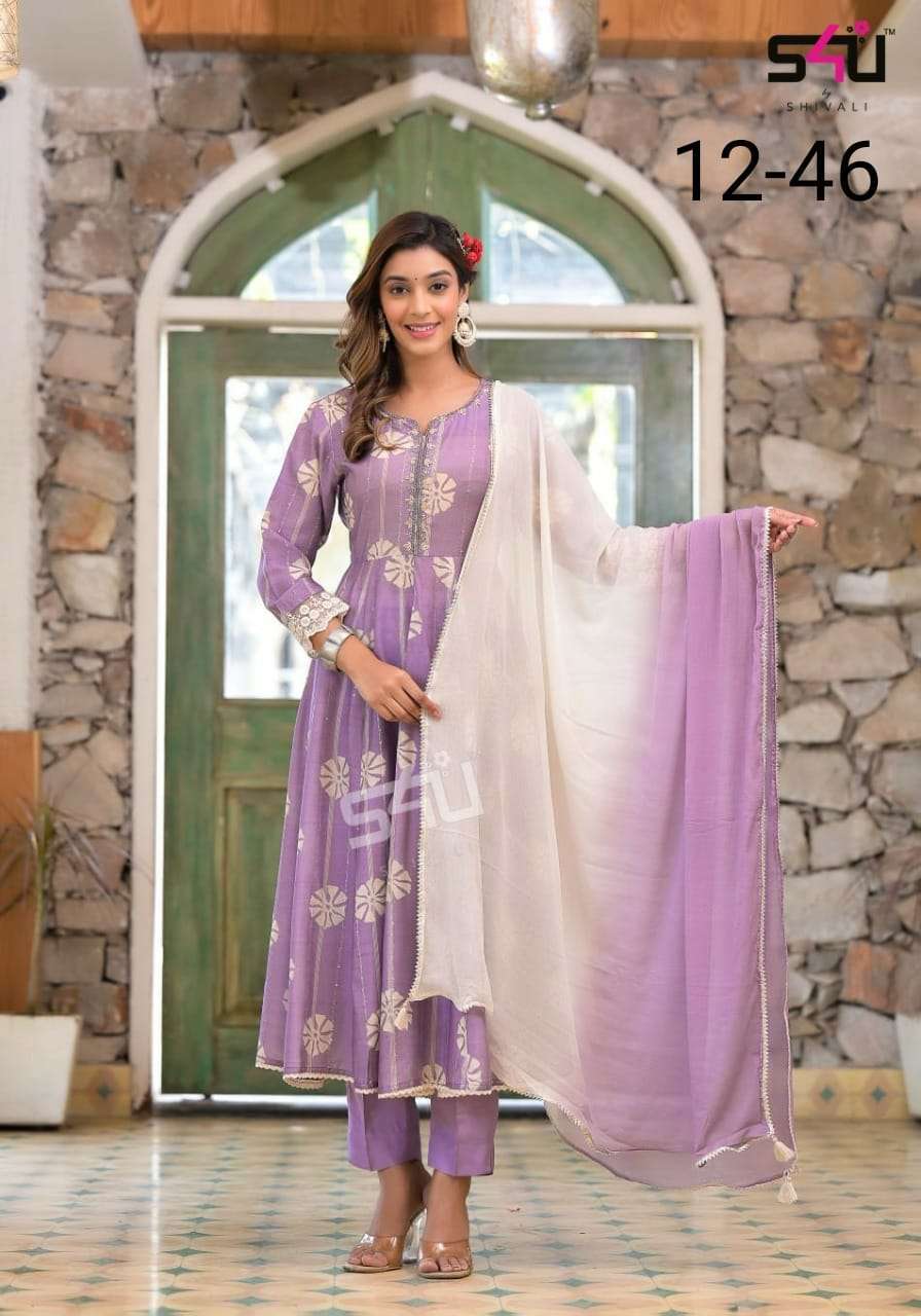 s4u pr 12-46 design combo set of party wear kurti pant dupatta