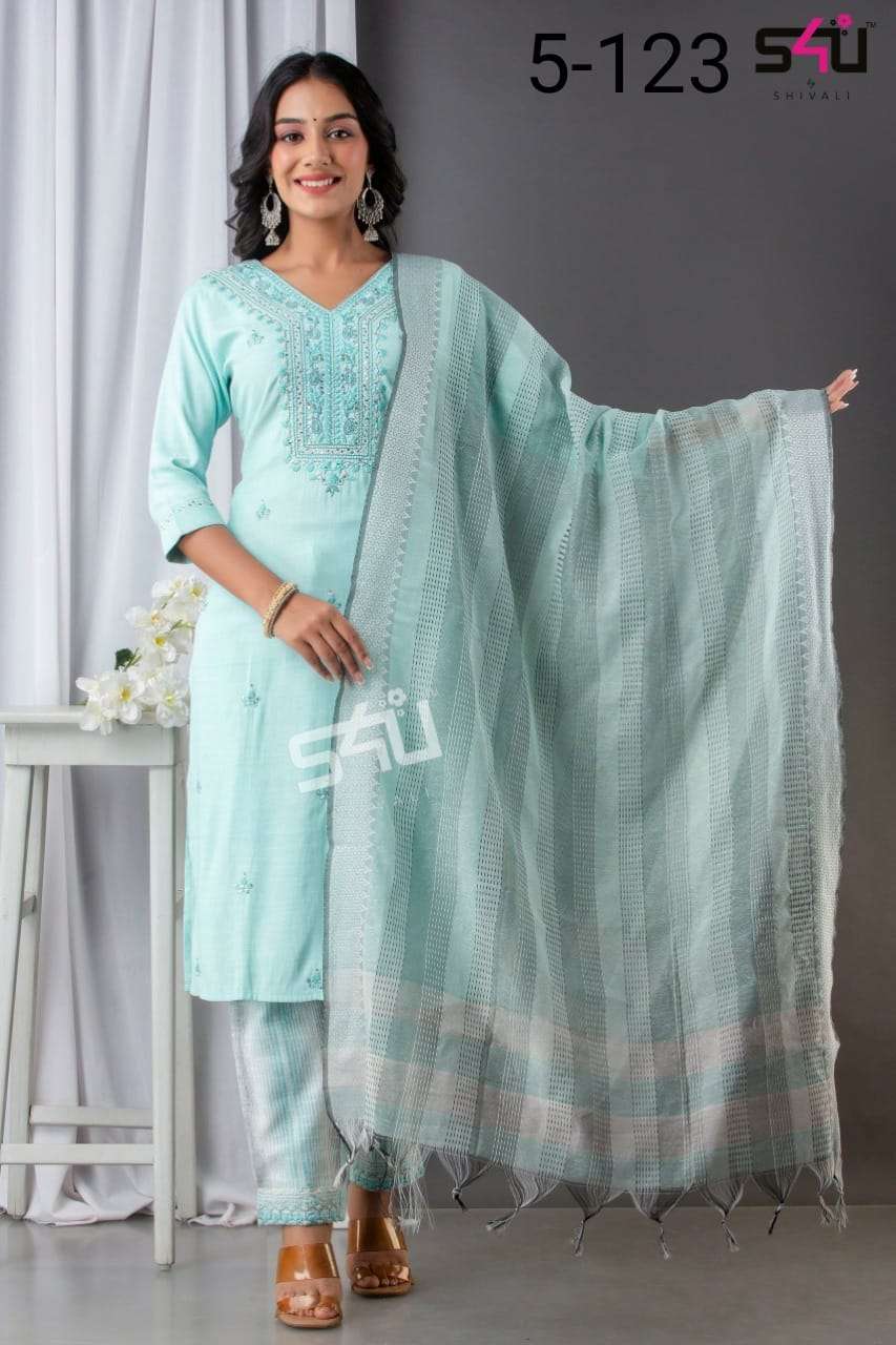 s4u pr 5-123 design readymade 3 piece kurti pant dupatta set