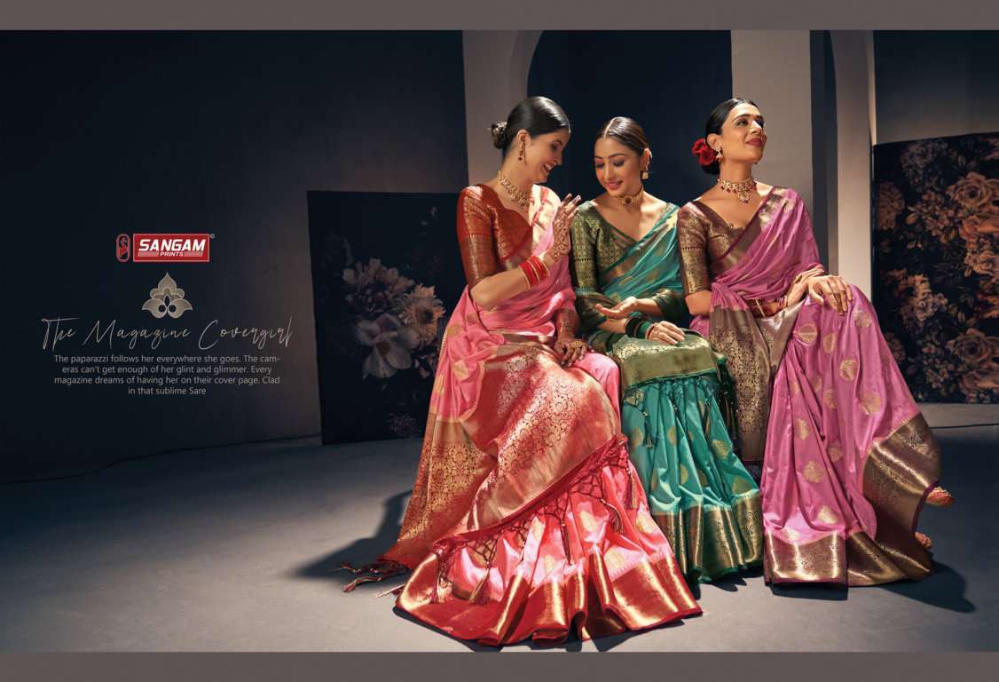sangam pritns kasab jari silk series 1389-1394 silk saree 