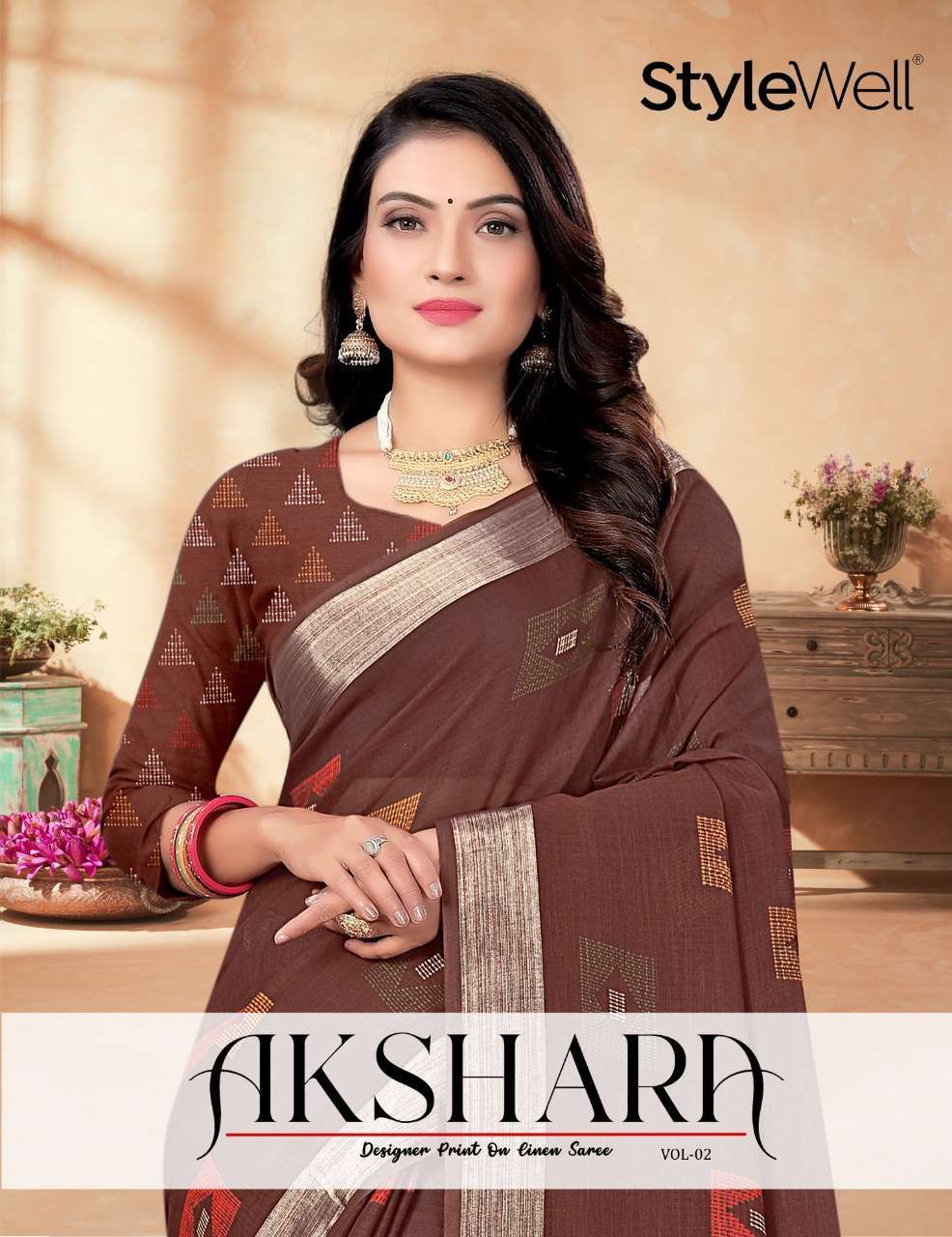 stylewell akshara vol 1 & vol 2 series 2164-2173 linen saree
