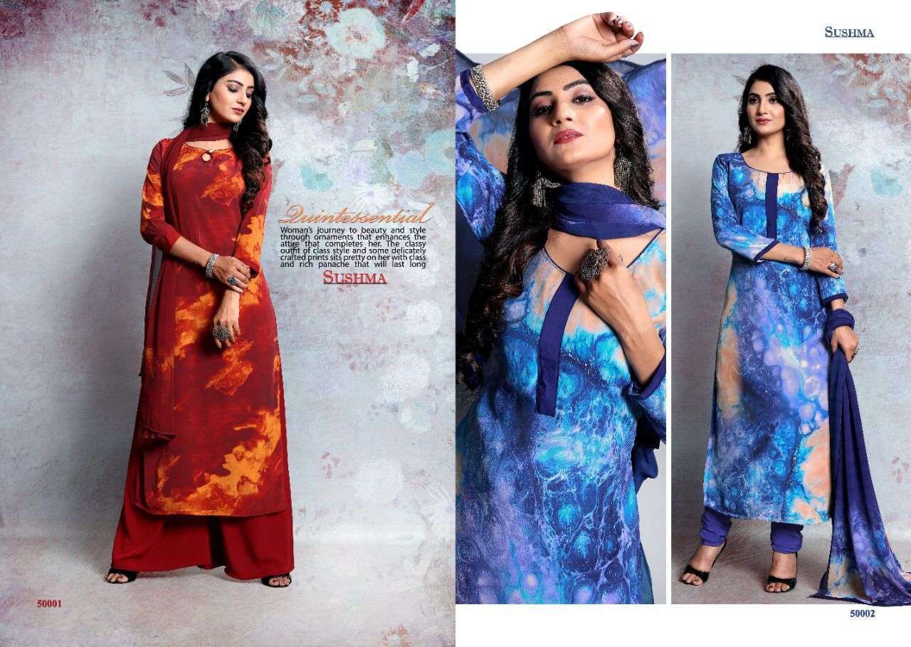 sushma charismatic series 50001-50012 crape dress materials 
