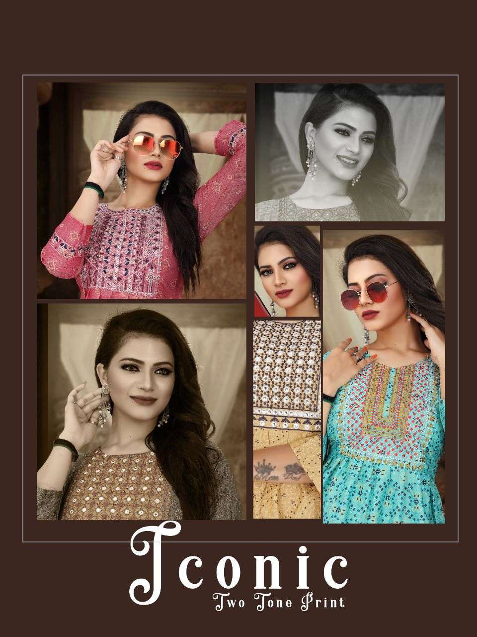 trendz iconic series 001-012 rayon two tone kurti