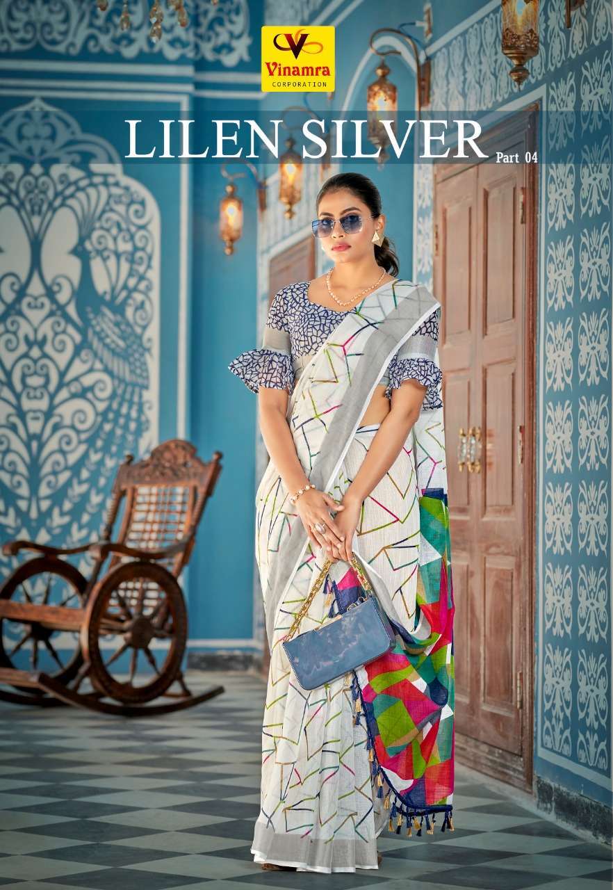 vinamra lilen silver vol 4 series 1023-1028 lilen cotton saree 