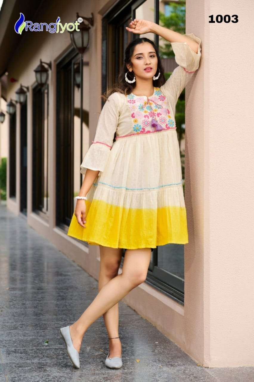  Vivid colours fancy fabric tunic dresses 