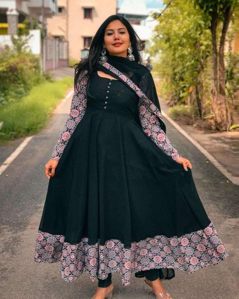 X-lady blacky designer faux georgette gown 