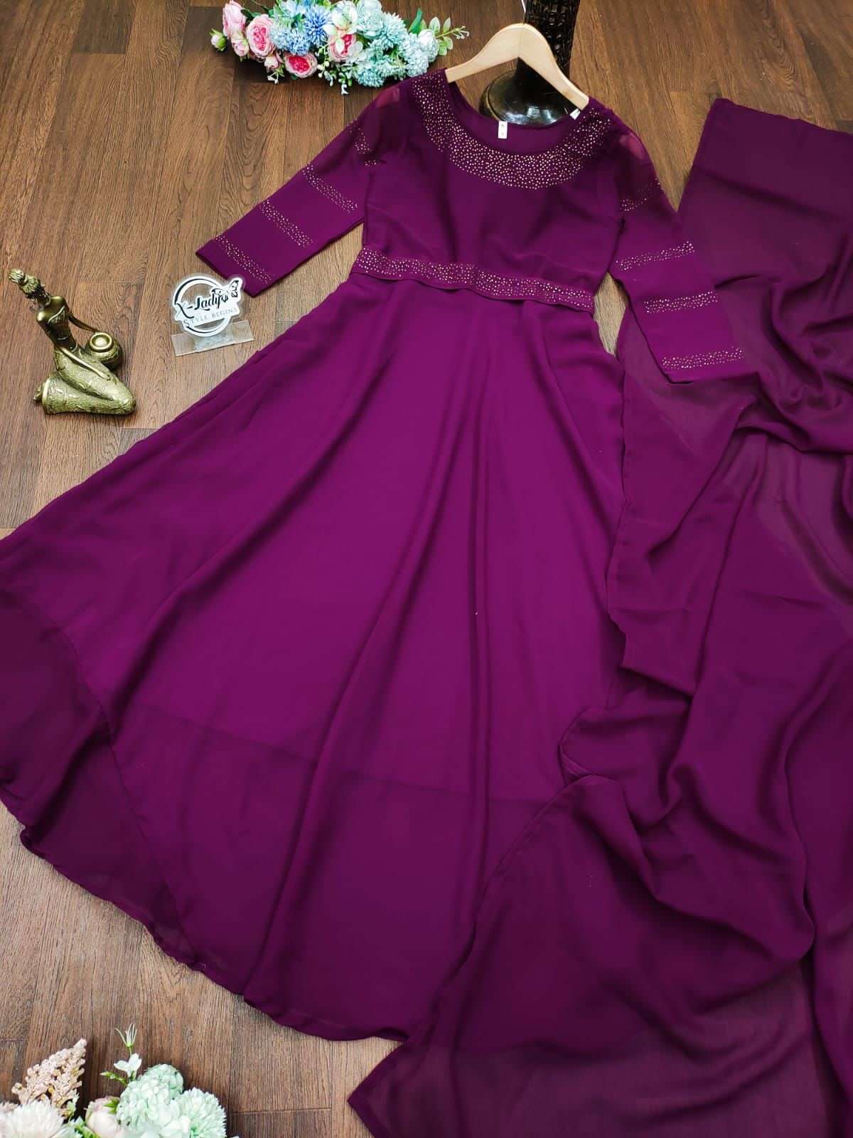 x-lady faux georgette belt gown with dupatta