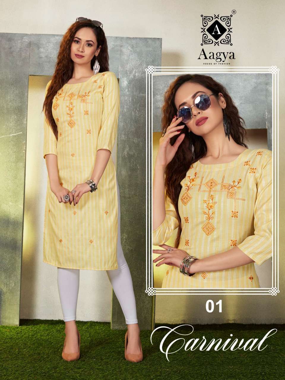 aagya carnival vol 2 series 01-08 heavy weaving rayon kurti 