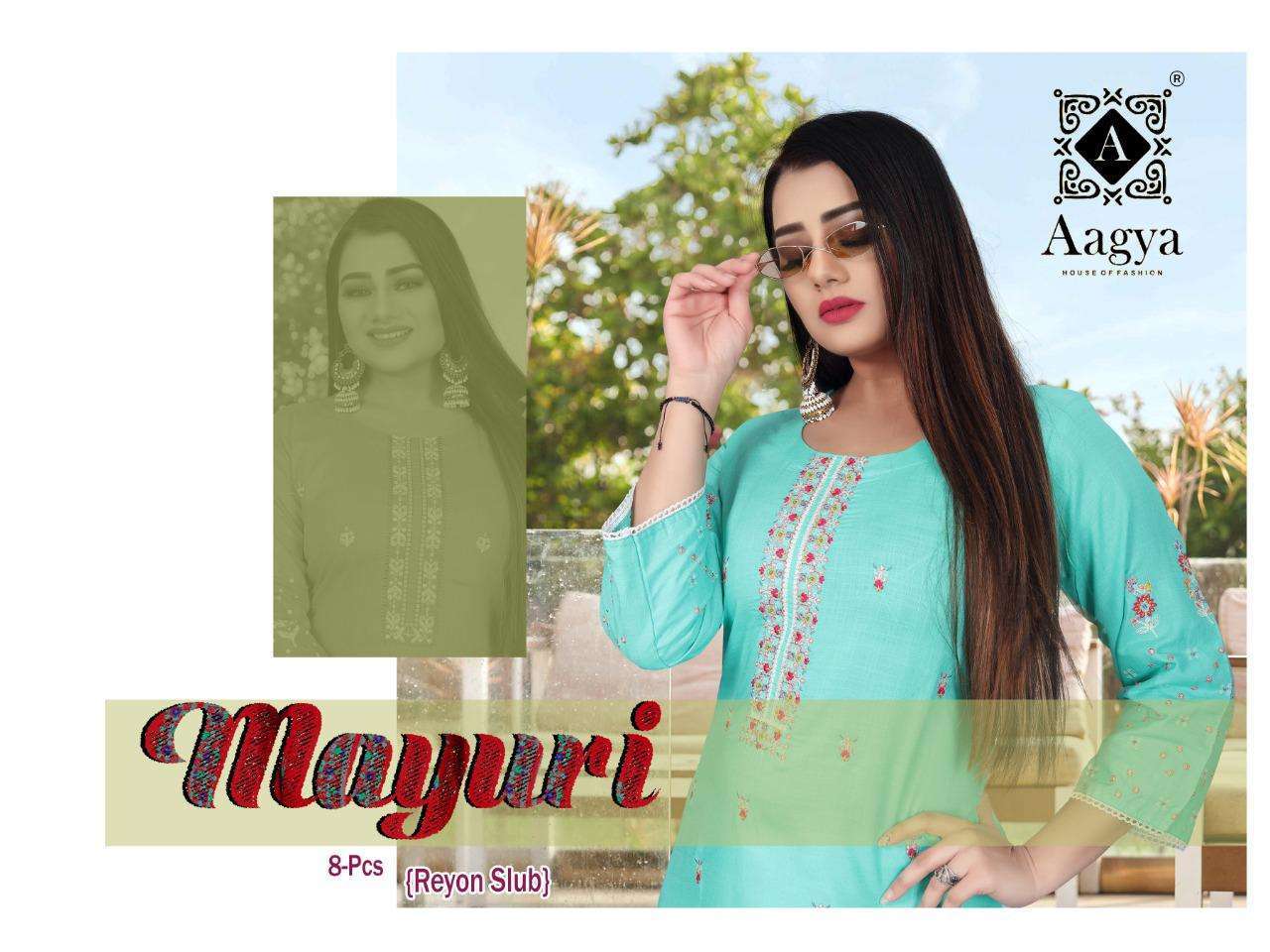 aagya mayuri series 001-008 heavy rayon slub kurti 