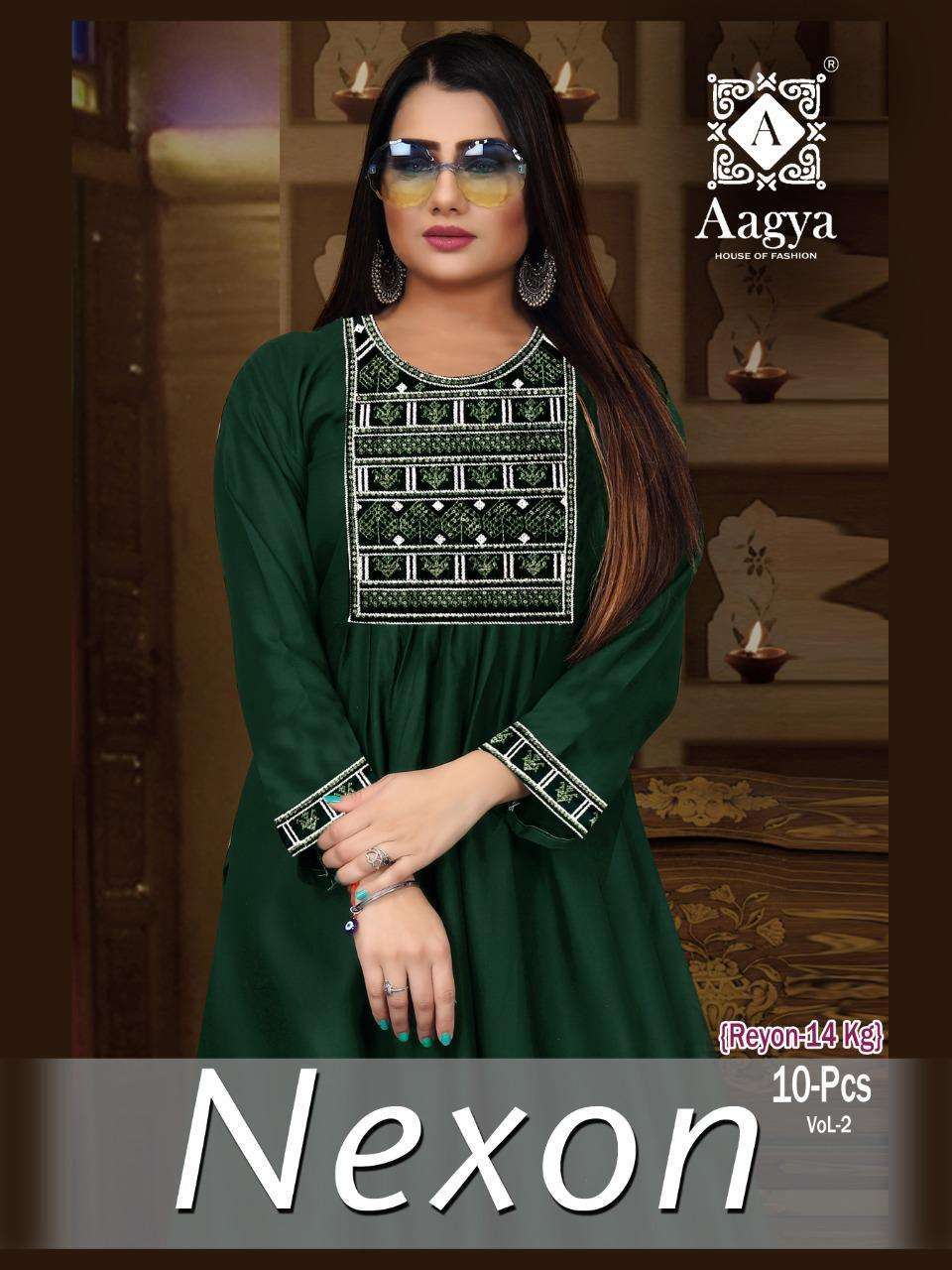 Aagya Nexon Vol 2 series 001-010 Rayon 14 Kg kurti