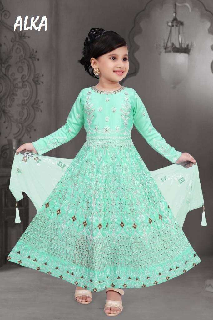 alka tanika series 12001-12003 silk kids gown with dupatta 