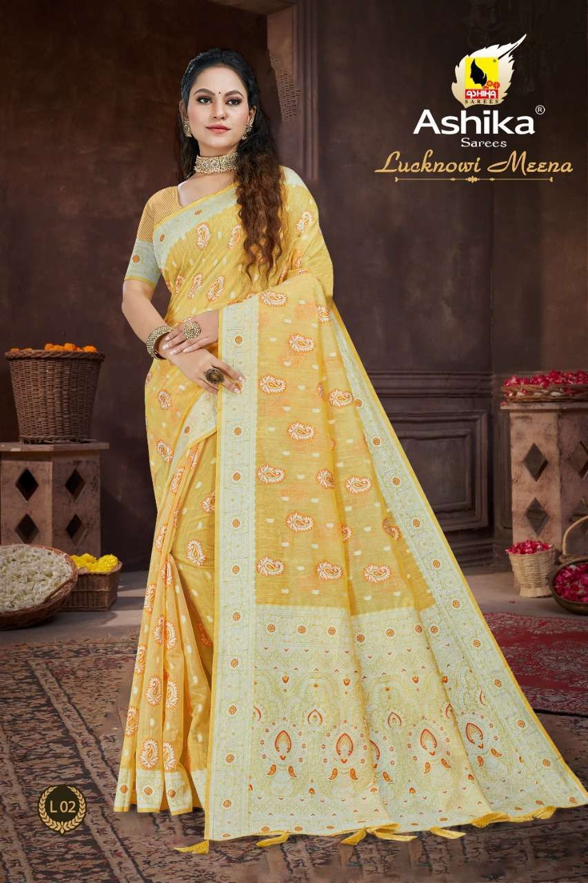 ashika lucknowi meena series 01-06 Linen with Meena Work saree