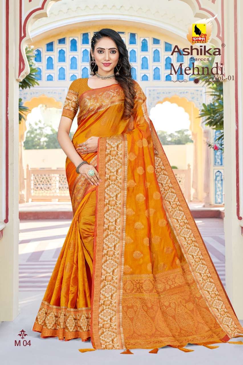 ashika mehndi vol 1 series 01-06 Organza With Border saree