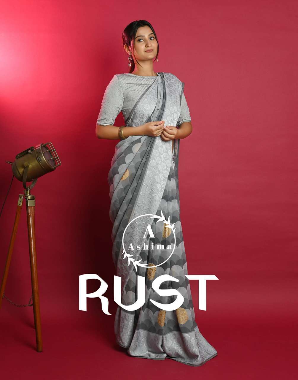ashima rust series 6001-6008 georgette chemical print saree