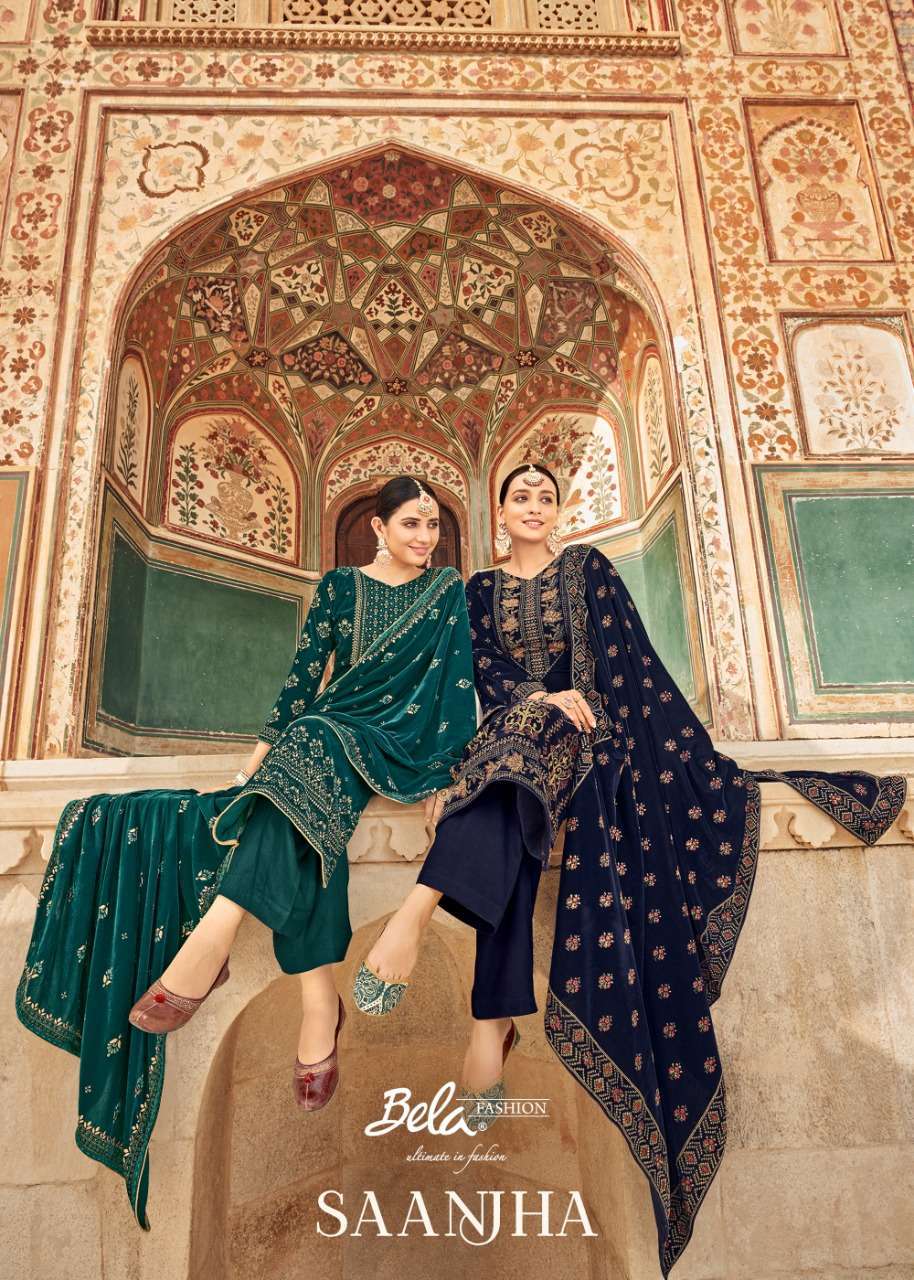 bela saanjha series 3402-3407 italian velvet suit 